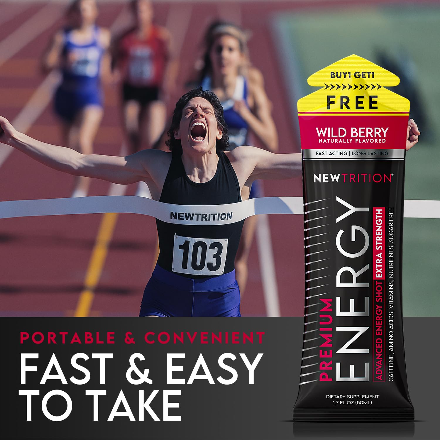 NewTrition® Extra Strength Energy Shots, 250mg Caffeine Energy Shots with Vitamin B & Amino Acids, Sugar-Free Vitamin Energy Shot, 1.7 fl oz (Pack of 6, Wild Berry)