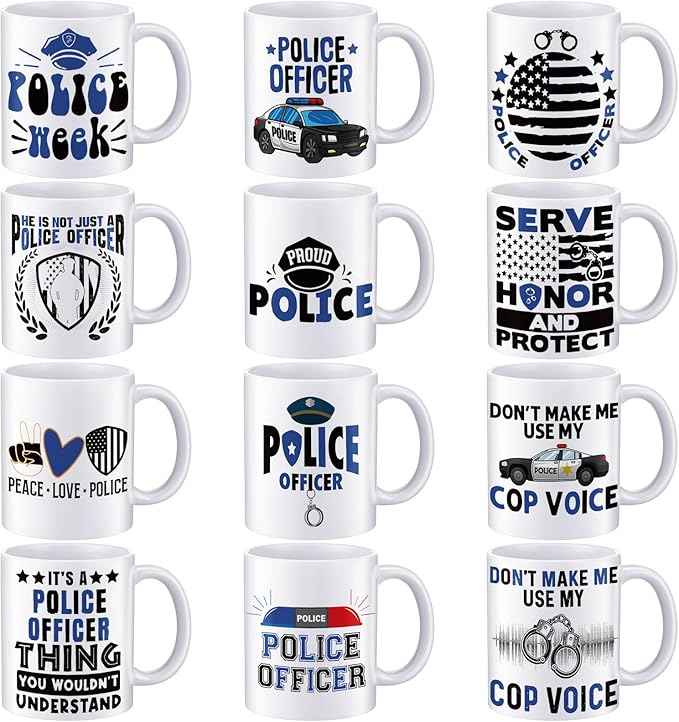 12 Pcs Police Gifts Cups National Police Week 11oz Ceramic Mugs Cup Bulk Gifts for Officers Coffee Mugs Tea Milk Latte Hot Chocolate Responders Policeman Policewoman