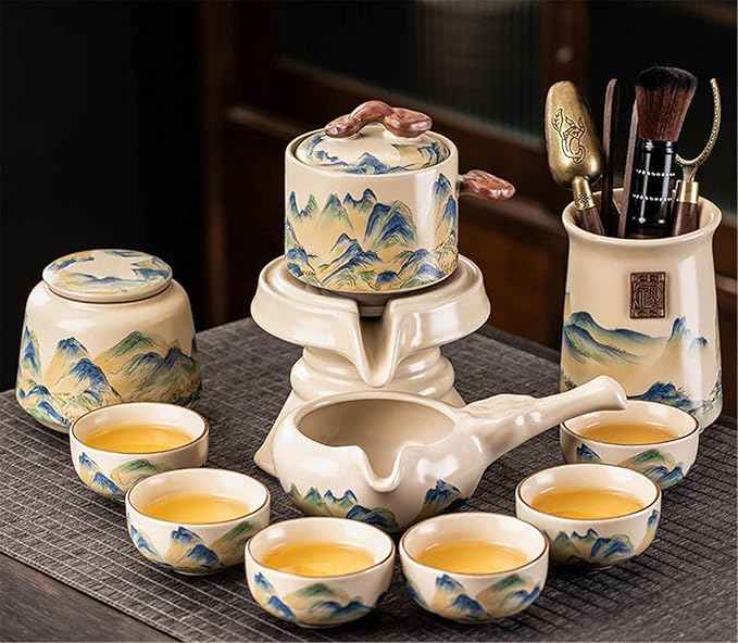Ru Kiln Automatic Gongfu Tea Set, Rotating Pouring Teapot-suit4