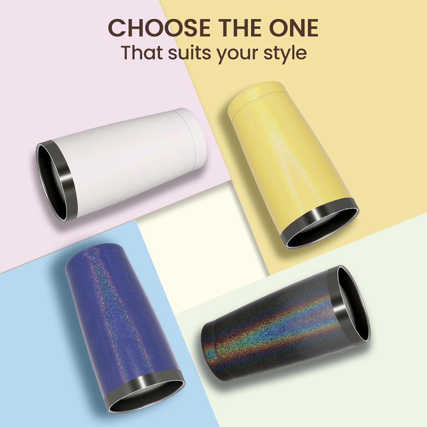 MEWAY 20oz Tumbler 12 Pack Double Wall Vacuum Insulated Travel Glitter Mug Bulk, Stainless Steel Tumblers with Lid and Straw, Powder Coated Coffee Cups for Woman(Rainbow Navy,Set of 12)