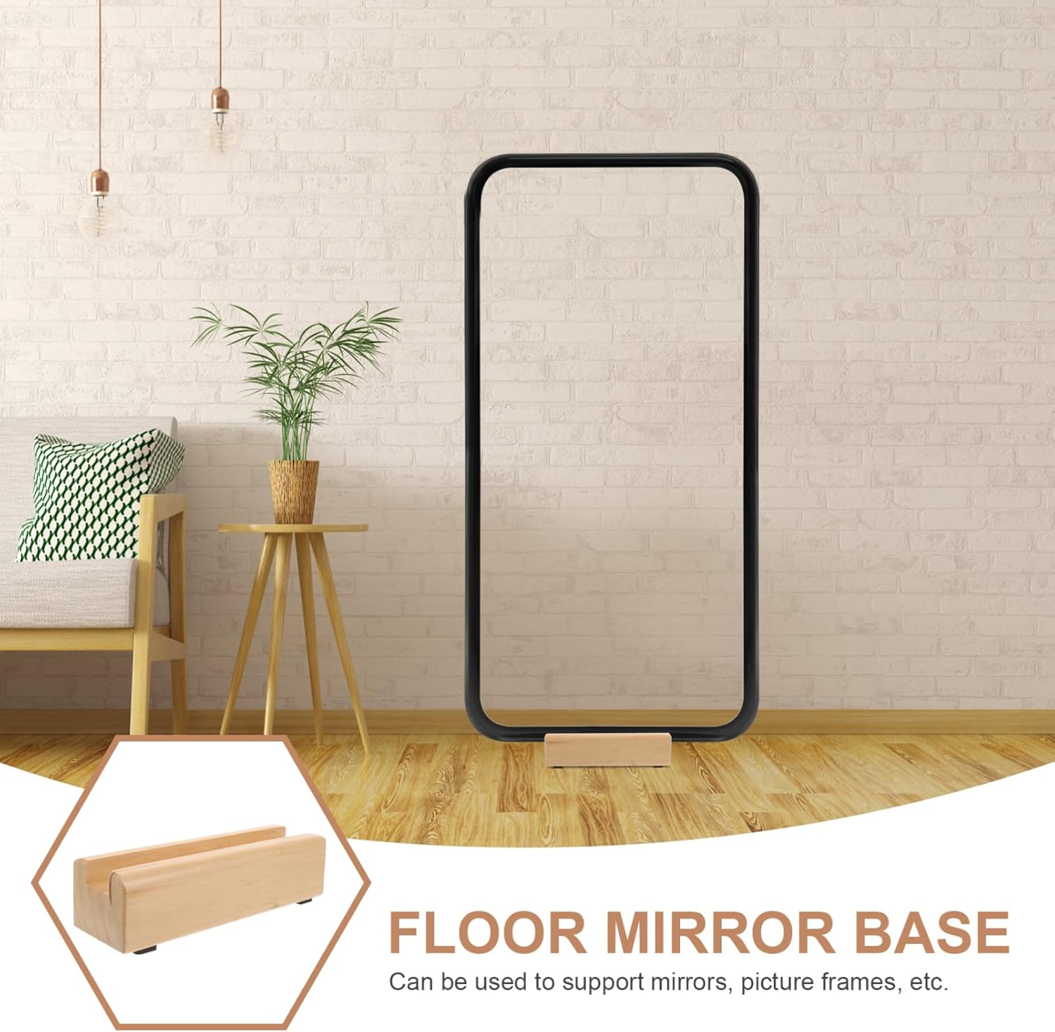 Solid Wood Floor Mirror Stand, Full Length Mirror Base, Heavy Duty Holder, Light Brown, 9.84 x 3.14 x 2.55 Inch, Non-Slip Support for Mirrors and Frames