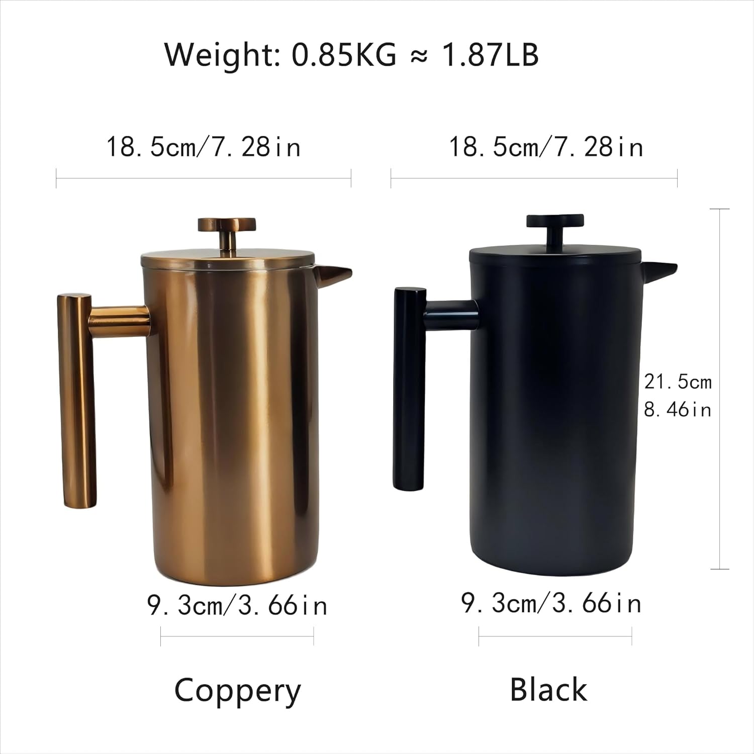 YJX 34oz Coffee Maker, Stainless Steel French Press, 1 Liter Camping Coffee Pot, Tea Maker, 34 Ounce Travel Coffee Presses, Heat Resistant Double Insulated (Coppery) - Blissbrew
