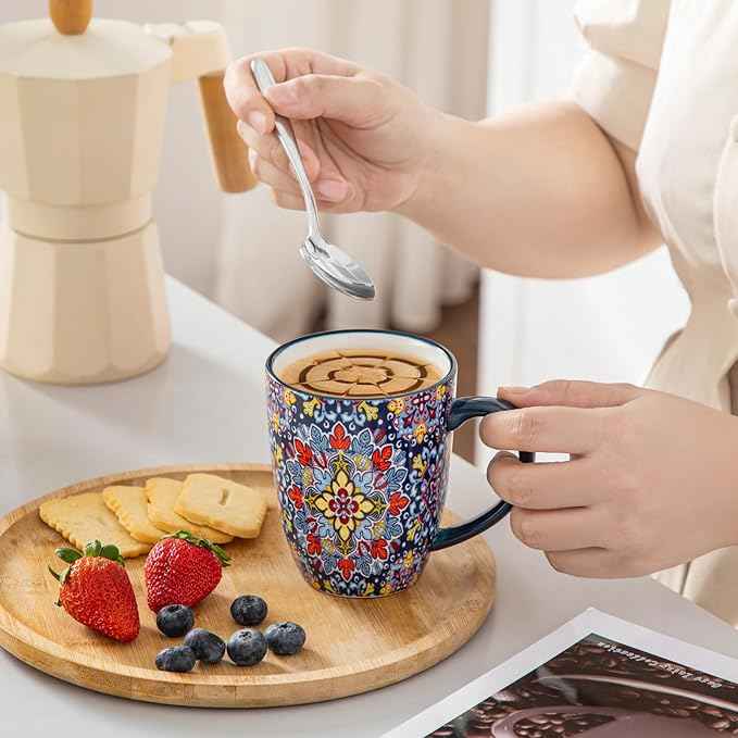 vancasso 12 oz Coffee Mugs Set of 6, Ceramic Mug with Handle, Boho Coffee Cups for Latte, Cappuccino & Hot Chocolate, Dishwasher & Microwave Safe Gift Set, Series SIMI