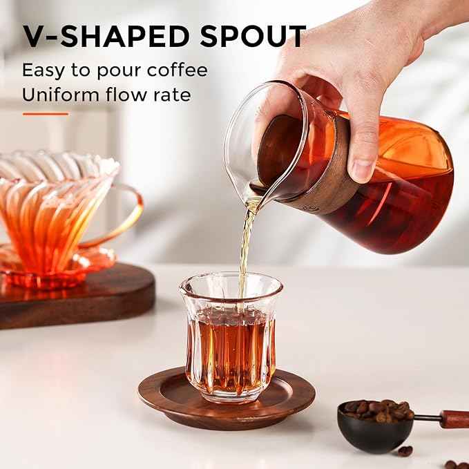 Bincoo Pour Over Coffee Maker Set - 500ML Glass Coffee Server,Glass Carafe with Coffee Dripper and 50PCS Paper Filter, Drip Coffee Maker Set for Home Café Restaurant (Orange)