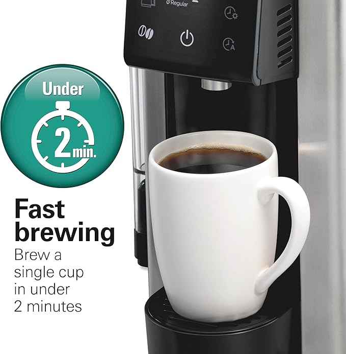 Hamilton Beach FlexBrew Advanced 5-in-1 Programmable 12 Cup Drip and Single Serve Hot & Iced Coffee Maker with Movable 60 oz. Water Reservoir, Use Pod Packs and Grounds, Fast Brewing, Black (49924)