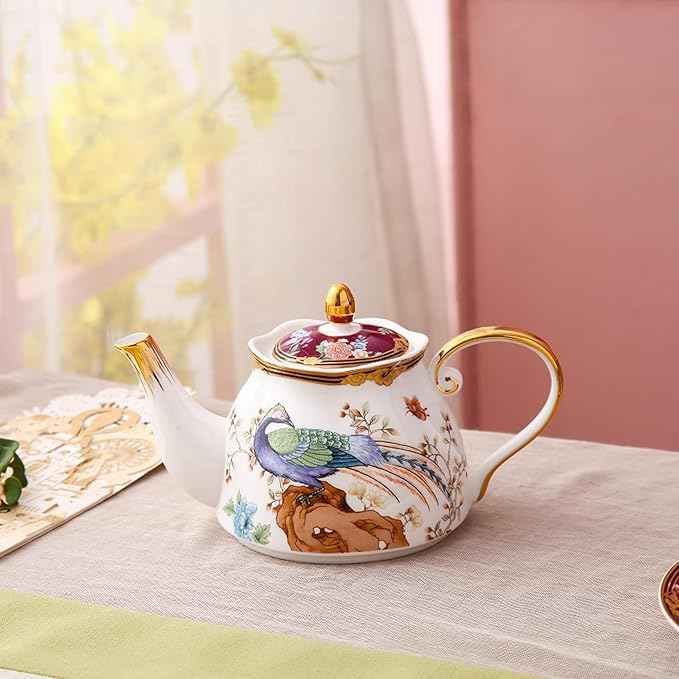 ACMLIFE Bone China Tea Set for One Teapot fnd Cup Set, Vintage Floral Tea Cup Set With Teapot and Saucer Set 12 Oz Bone China Tea for One Set Teapot and Cup Set for Gift