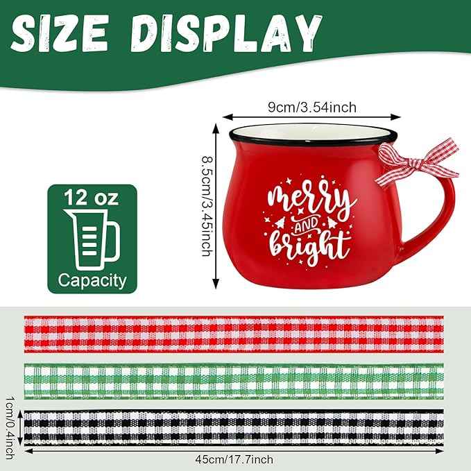 Christmas Coffee Mug Set of 6, 12 oz Hot Cocoa Ceramic Coffee Mug, Stackable Mugs as Christmas Gift for Mom Woman Family Friends Colleagues
