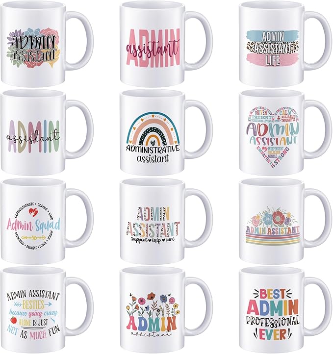 12 Pcs Administrative Professional Day Mug Bulk Thank You Gifts 11oz Ceramic Mug Cup for Coffee Tea Milk Latte Hot Chocolate Social Worker Support Help Care