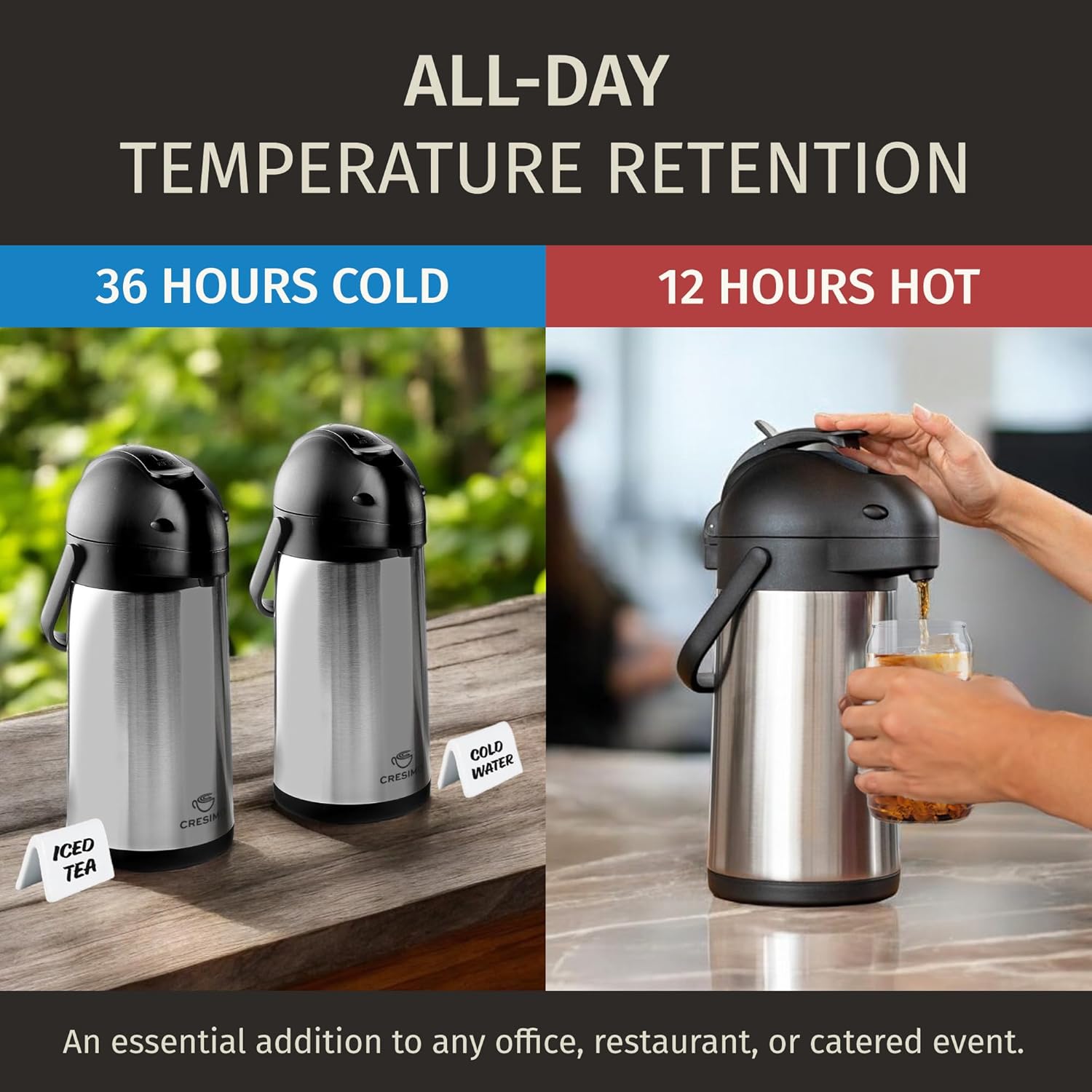 Thermal Coffee Carafe 74Oz, Keeps Drinks Hot for 12Hrs & Cold for 36Hrs, Insulated Stainless Steel Coffee Carafe for Hot Drinks, Easy One-Handed Dispensing for Office, Home, Party, Durable Tea Flask