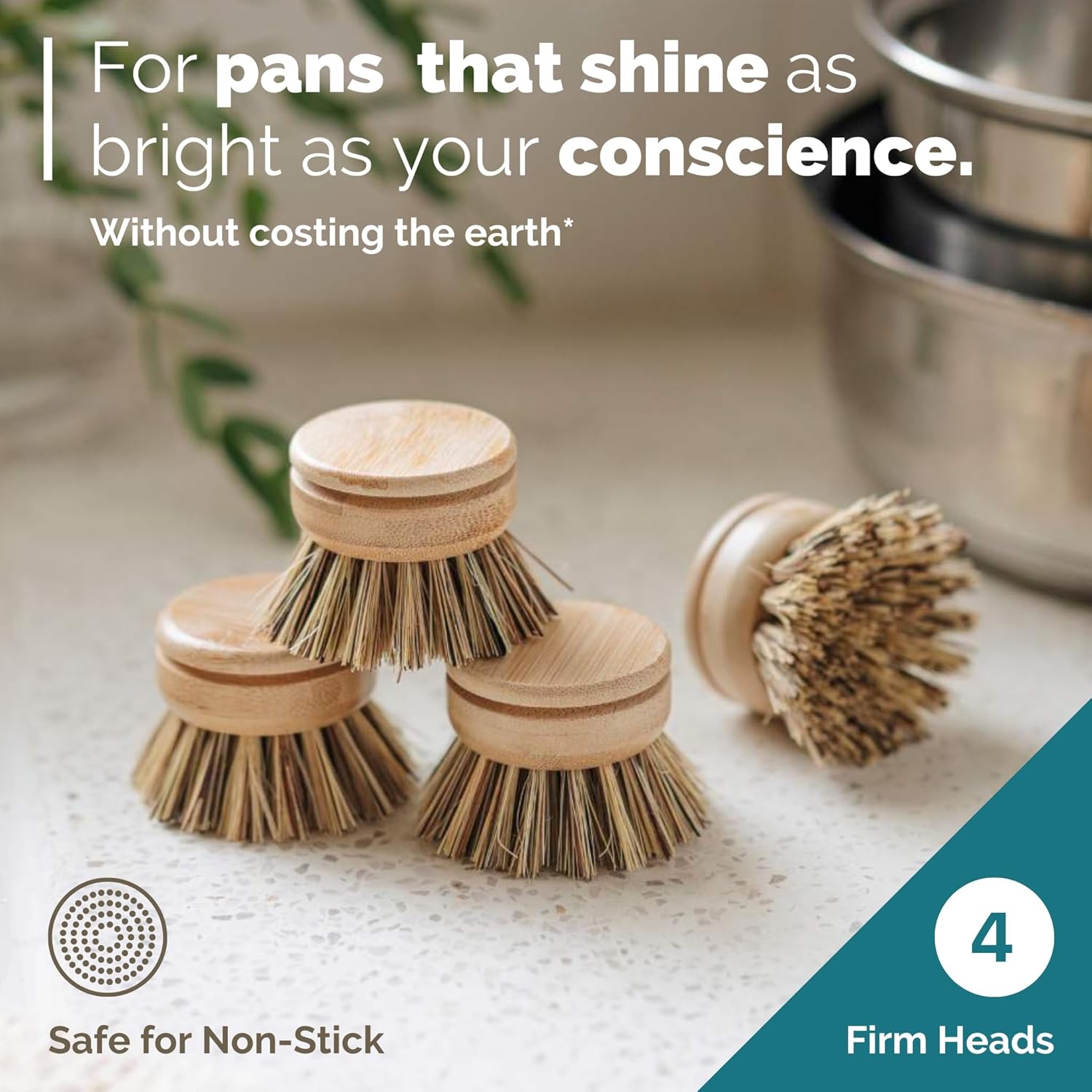 Jungle Culture Firm Bristle Replacement Brush Heads for Eco Dish Brushes • Wooden Kitchen Washing Up Brush Heads Pack of 4 • Interchangeable Bristle Refills • Dish Scrubbers • Zero Waste Cleaning