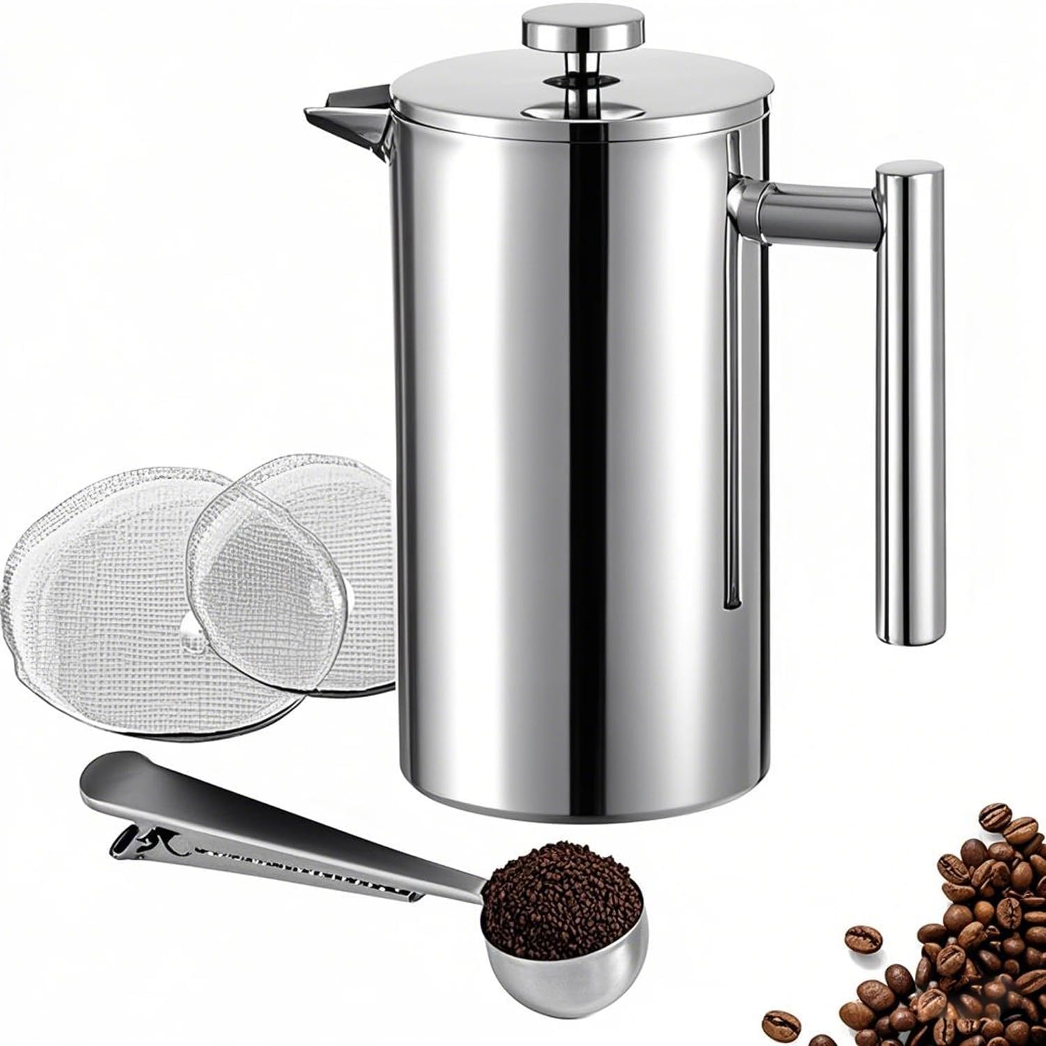 Small French Press 350ml, Double-Wall Insulated French Press Coffee Press Stainless Steel for travel camping, Single Cup Pour Over Coffee Maker (1 cup, 12 OZ) - Blissbrew