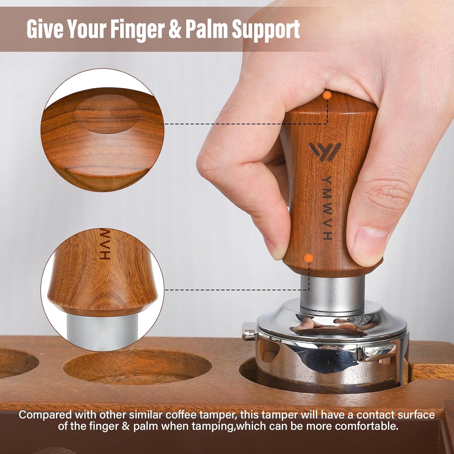 Espresso Tamper, 51MM 2 Spring-Loaded Calibrated Tamper with Stainless Steel Ripple Base, Walnut Wooden-Handle Tamper Compatible with Espresso Coffee Machine 51MM Diameter Portafilter