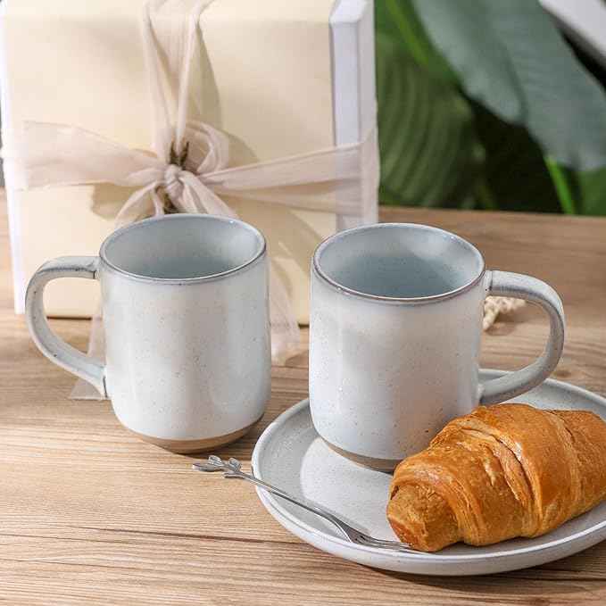 Coffee Mugs Set of 4,Ceramic 13 OZ Coffee Mugs with Big Handle,Stoneware Large Tea Cups for Hot Beverages,Cappuccino,Latte,Gift for Halloween,Mom,Dad,Dishwasher Safe & Microwave Safe,White