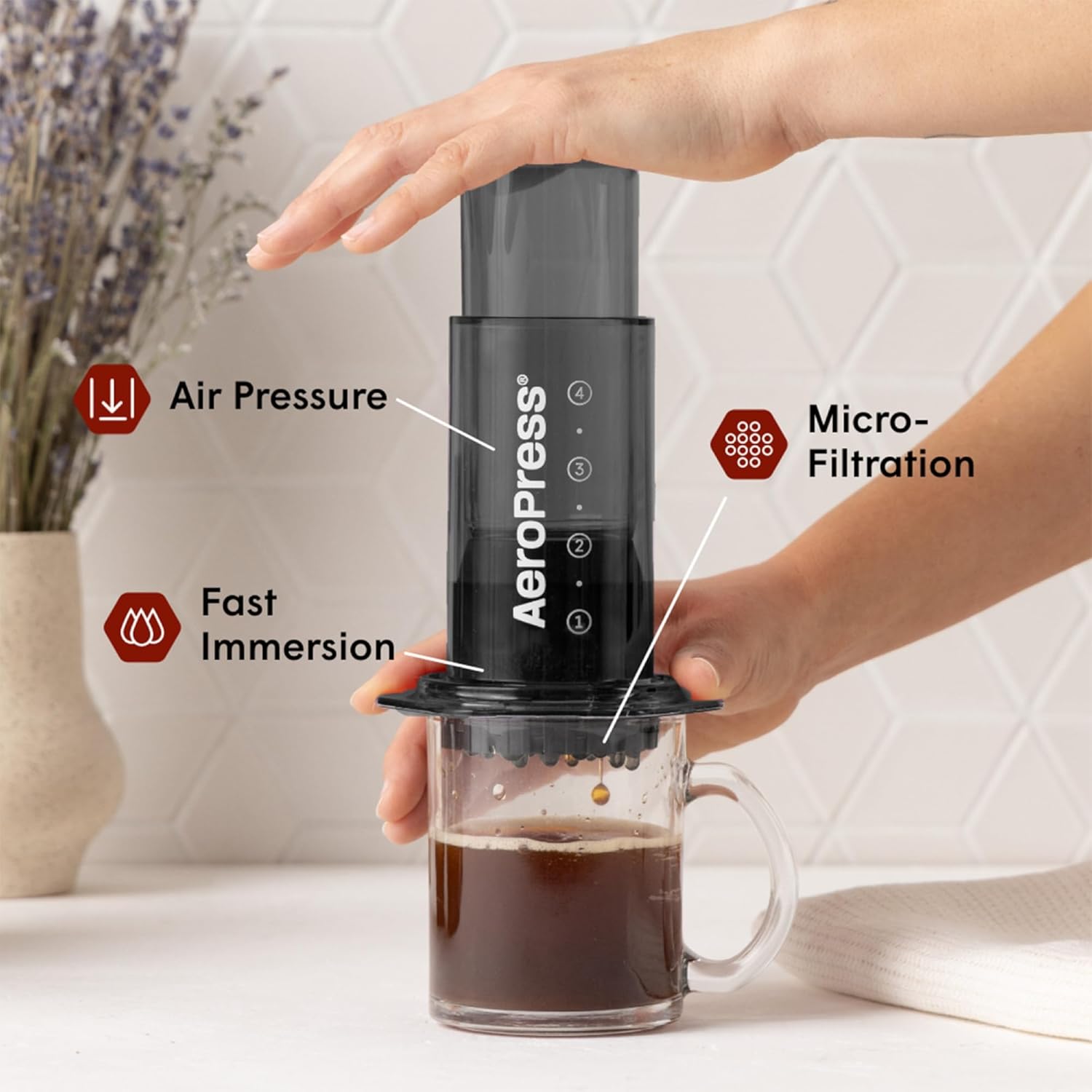 AeroPress Clear Black Coffee Press – 3 In 1 Brew Method Combines French Press, Espresso, Full Bodied Coffee Without Grit or Bitterness, Small Portable Coffee Maker for Camping & Travel, Black - Blissbrew