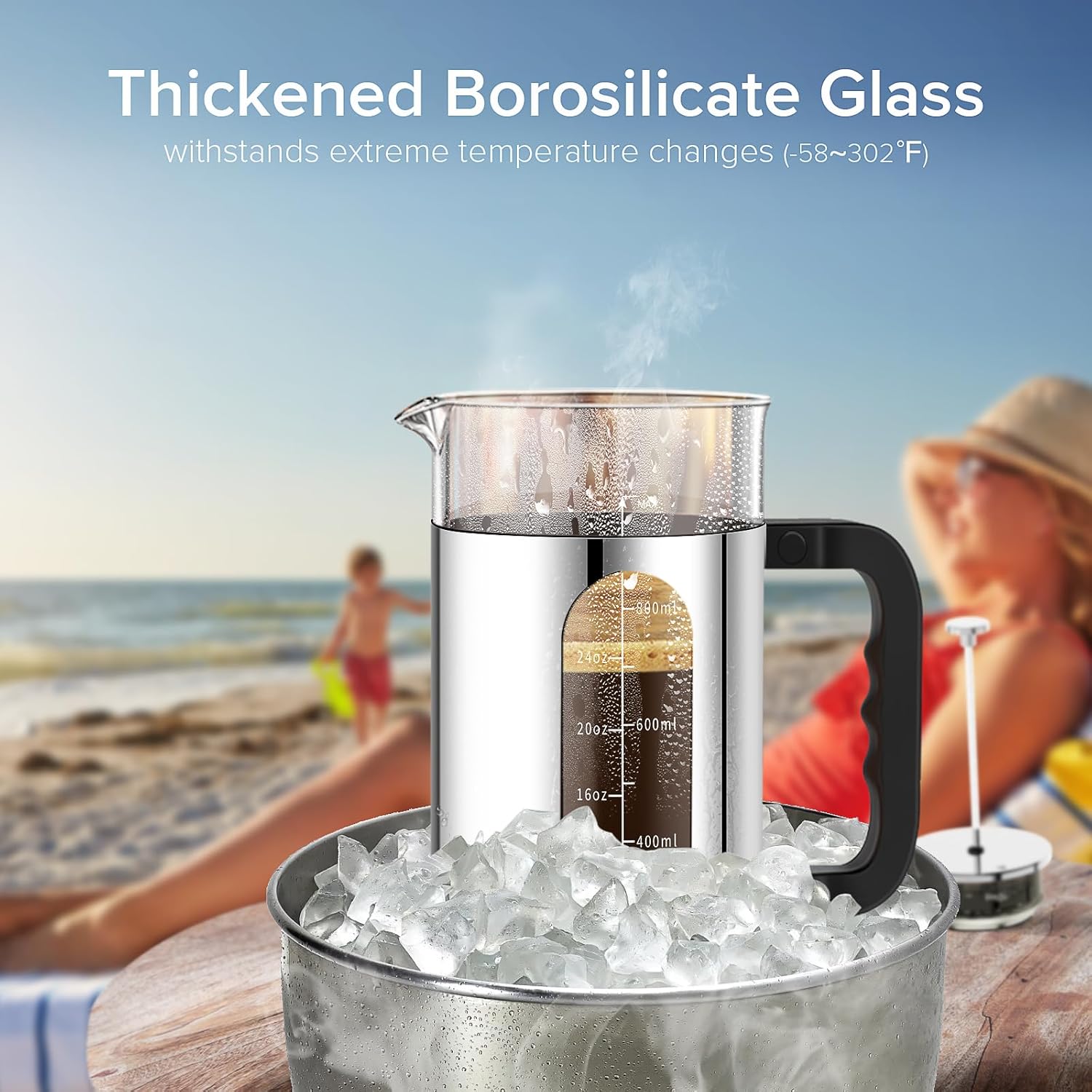 French Press Coffee Maker, 304 Stainless Steel Cold Brew Coffee Maker with 4 Filter, Heat Resistant Borosilicate Glass, Easy to Clean, BPA Free Iced Coffee Maker Rust-Free Coffee Press, 34ounce,Silver - Blissbrew