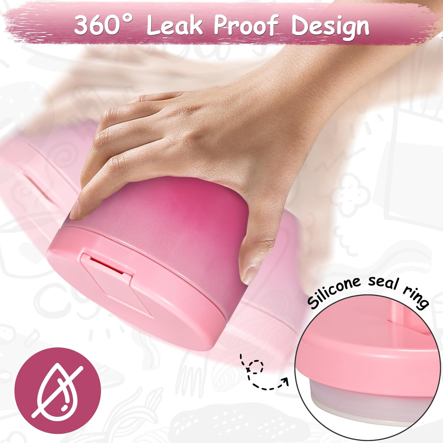 12oz Insulated Vacuum Food Jar with Buckle Lid Wide Mouth Soup Thermo for Hot Food Kids Leakproof Stainless Steel Lunch Container (Gradient Pink, 12OZ) - Blissbrew