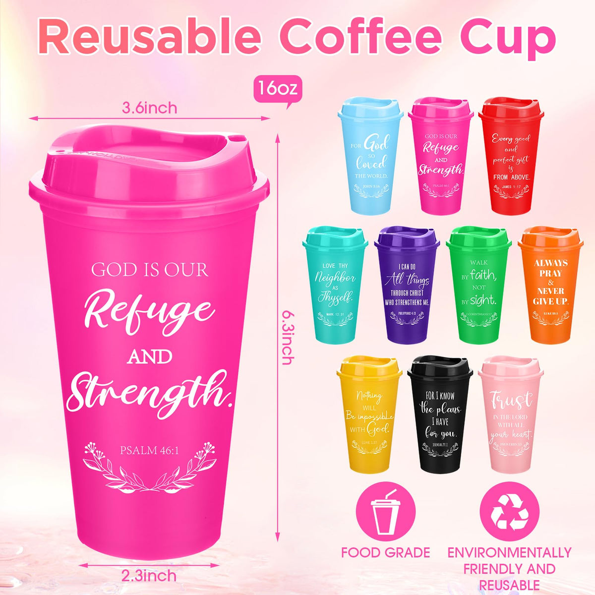Plastic cup with Bible verse design and snap-on lid
