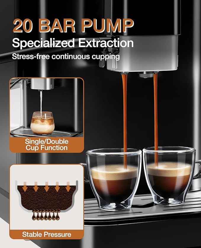 Zstar Fully Automatic Espresso Machine with Milk Frother, Professional Espresso Maker with Grinder, Auto-Cleaning, One-Touch Operation, 1.5L Water Tank for Latte, Cappuccino, Macchiato
