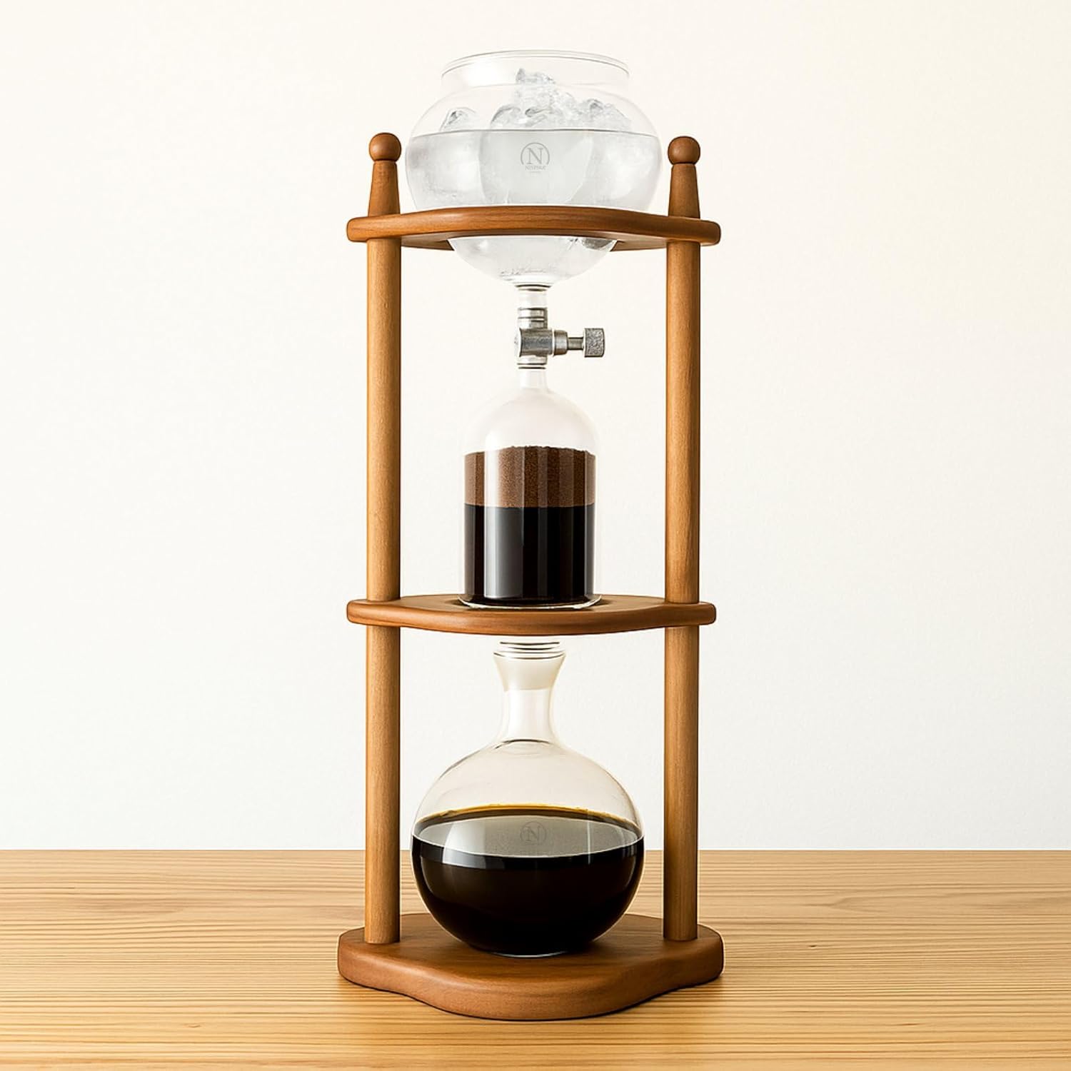 Nispira Cold Brew coffee Maker Ice Coffee Drip Machine with Advanced Slow Drip Technology Borosilicate Glass with Wood Tower, 6-8 Cup, Brown - Blissbrew