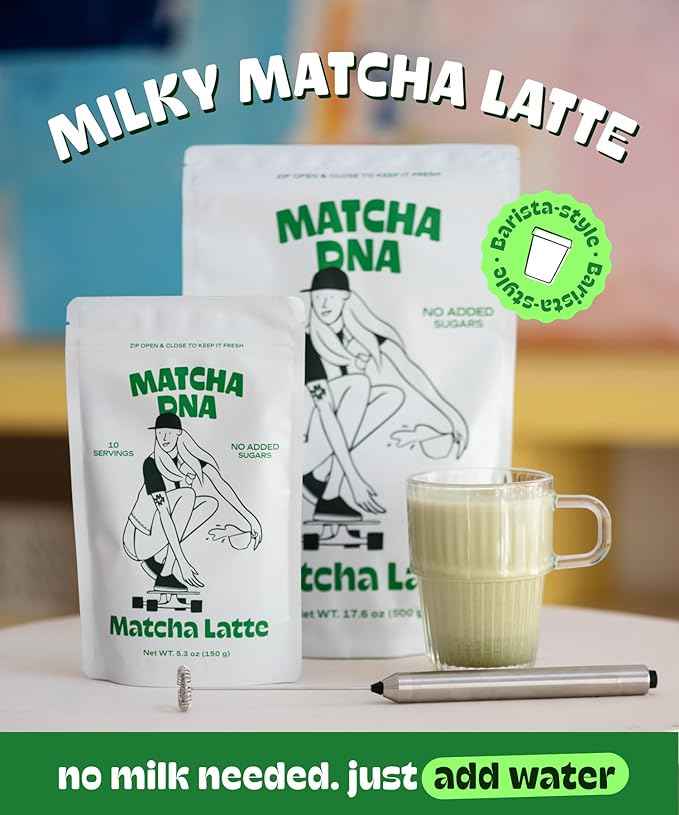 MatchaDNA Matcha Latte – Sweet Matcha Latte Powder with Milk, No Sugar Added – Green Tea Lattes Mix for Hot or Iced Drinks – Organic Macha Tea, Antioxidant Rich, Smooth Energy Boost (17.6 oz Pouch)