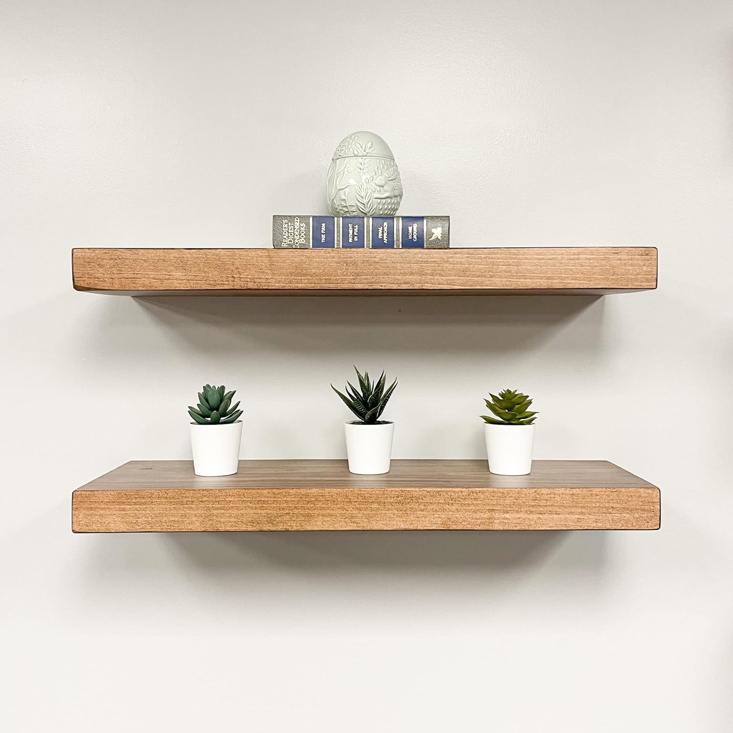 URBANDI, Rustic Floating Shelves, Set of 2, Hidden Bracket, Solid Wood, Heavy Duty, Wall Mounted Shelves, (Brown, 60Wx10D)