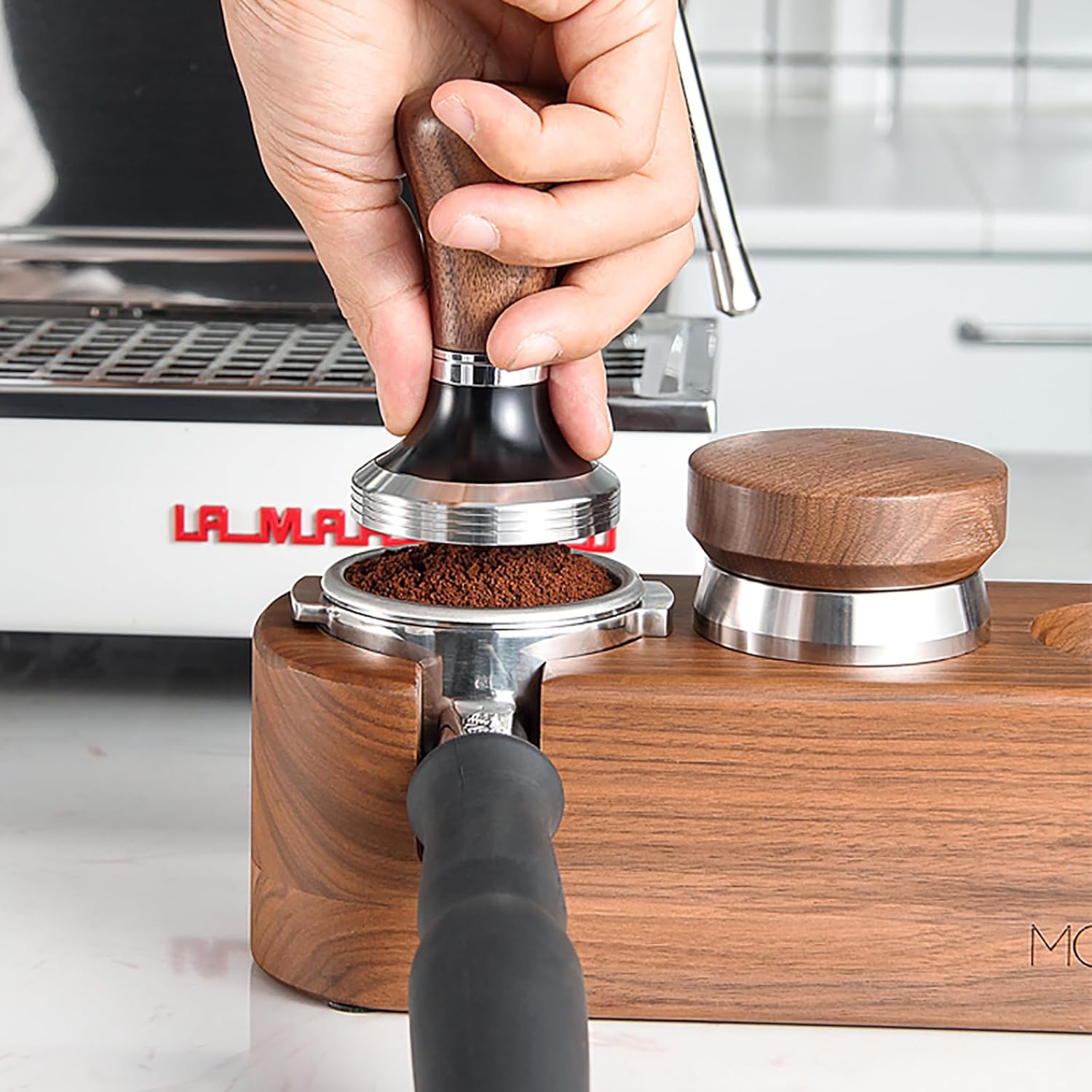 MOJAE 58mm Espresso Tamper with 304 Stainless Steel Flat, Coffee Tamper for 58mm Portafilters (Walnut)