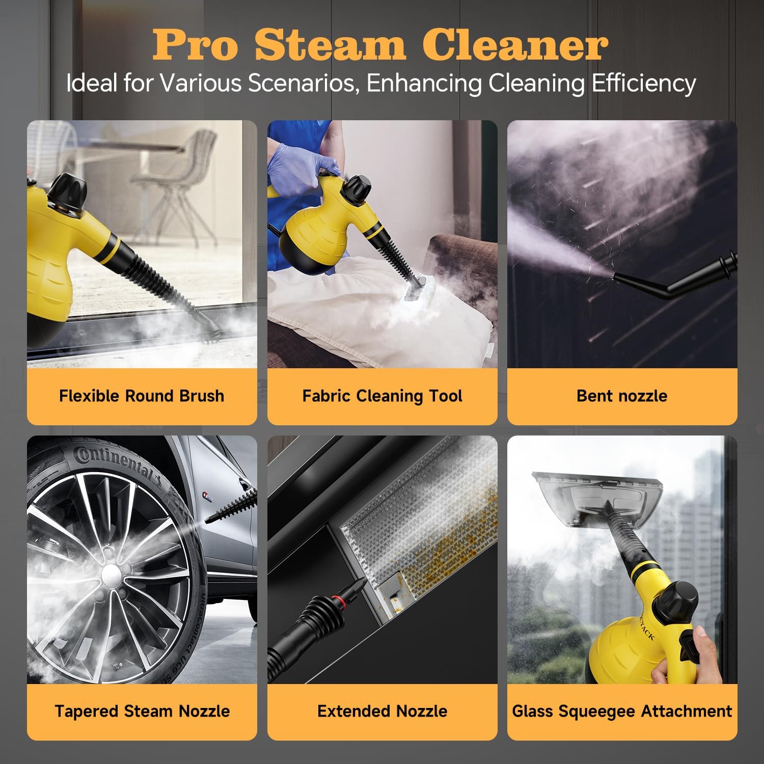 Steam Cleaner, Handheld Steam Cleaner, Steam Cleaner for Home with 16 Accessories and Automatic Steam Switch, Steamer for Cleaning Home, Living Room, Kitchen, Bathroom, Car (Yellow) - Blissbrew