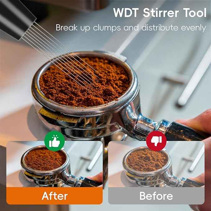 7 Pcs 51mm Espresso Tamper Tools Accessories Kit for Coffee WDT Tool Accessories Set Coffee Tamper Set with Wood Espresso Tamping Station Distributor Dosing Funnel Stirrer Brush Puck Screen -51mm