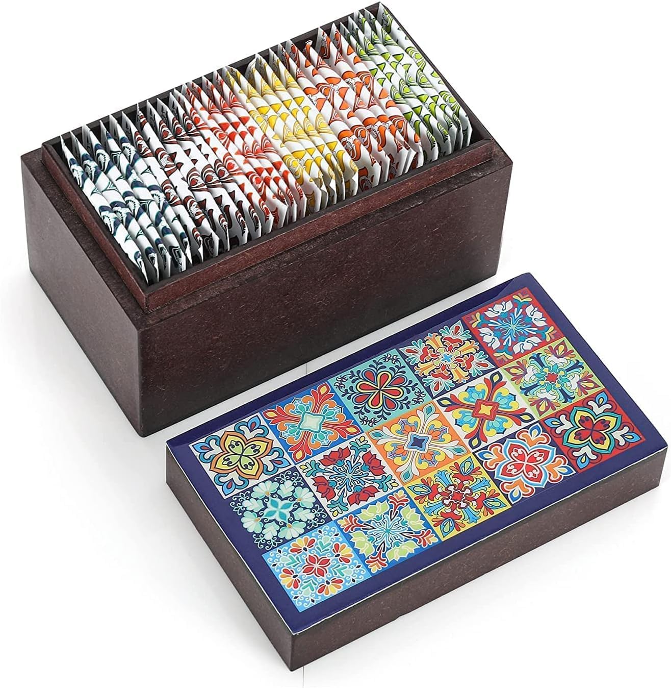 Octavius Assorted Tea Gift Set | 6 Assorted Black & Green Teas | 30 Teabags | Wooden Tea Sampler Pack w/Tile Motif Design | Pack of 2 | Mothers Day Tea Gift Box