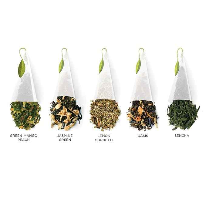 Tea Forte Premium Petite Presentation Box Gift Set Sampler, 10 Count, 2 of Each Blend Individually Wrapped Handcrafted Pyramid Infuser Bags, Green Tea