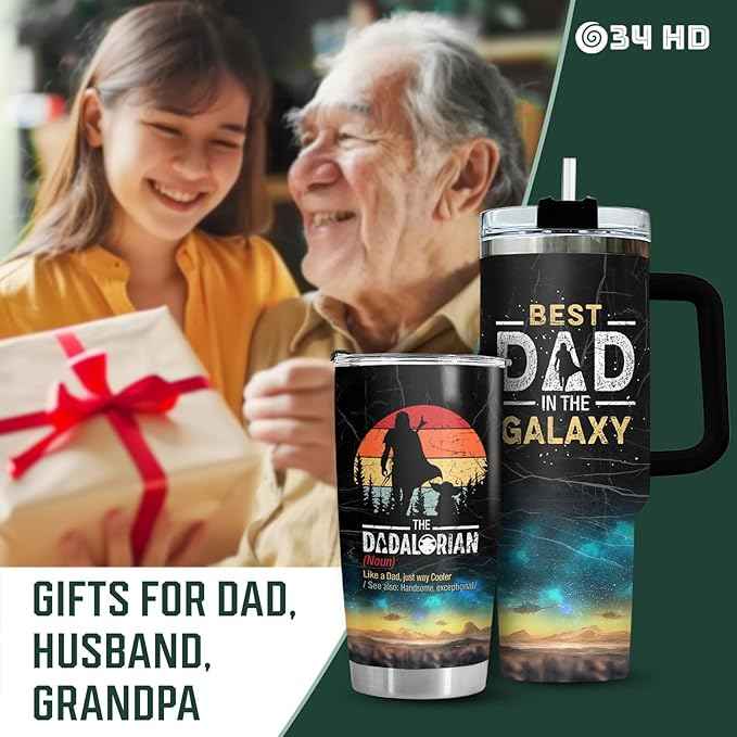34HD Father Day Gifts, Dadalorian Tumbler Set of 2 Stainless Steel, Best Dad In The Galaxy Mug, Star Dad Gifts, Birthday Gifts for Men