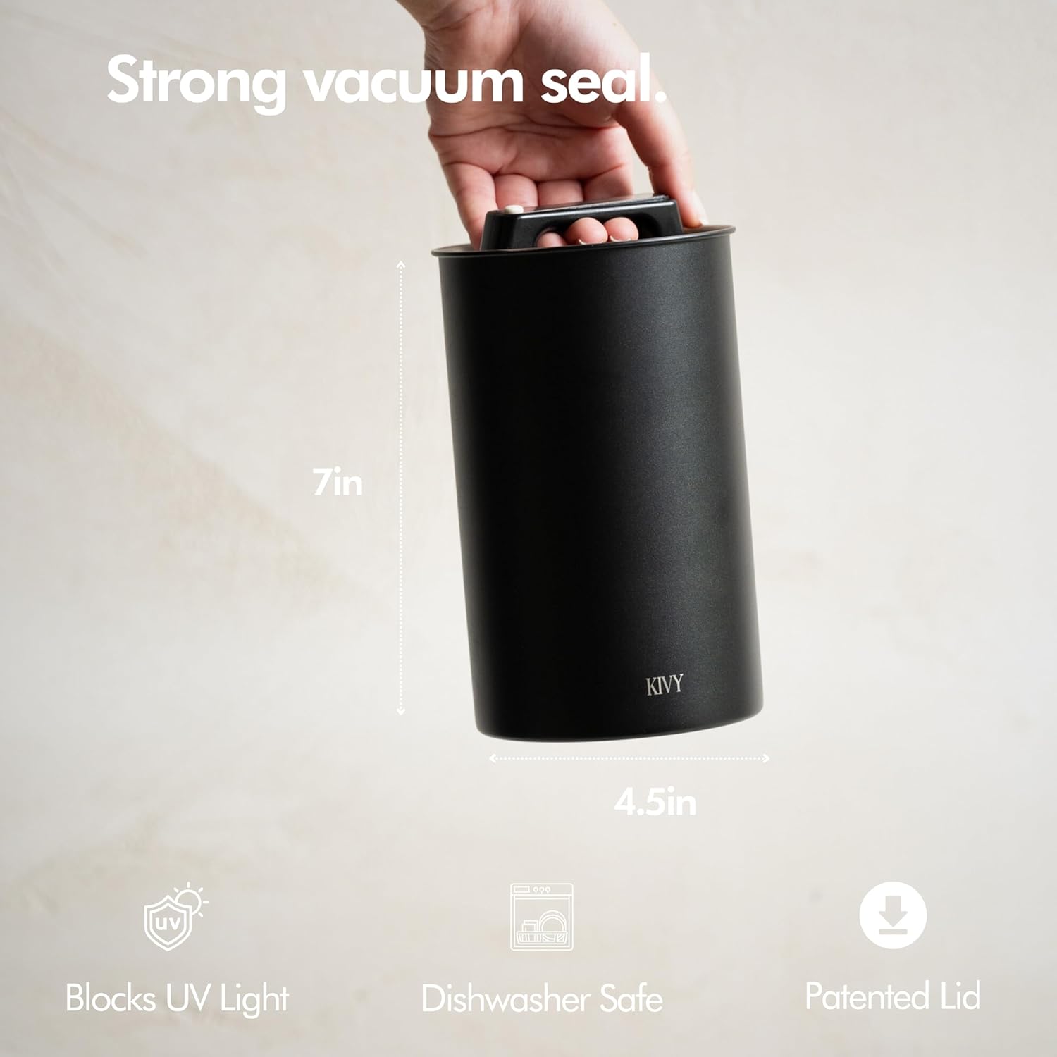 KIVY Vacuum Coffee Canister - Push Lid Preserves Coffee Aroma & Oil - Stainless Steel Airtight Coffee Canister - Removes Excess Air