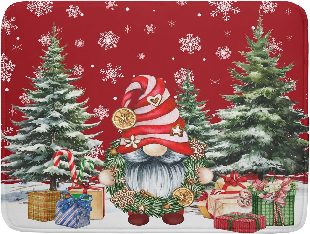 Christmas Gnome Dish Drying Mats for Kitchen Counter Christmas Gnomes Snowflakes Absorbent Microfiber Dishes Drying Pad Xmas Kitchen Drying Mat Drying Rack Mat Kitchen Accessories 16"x18"