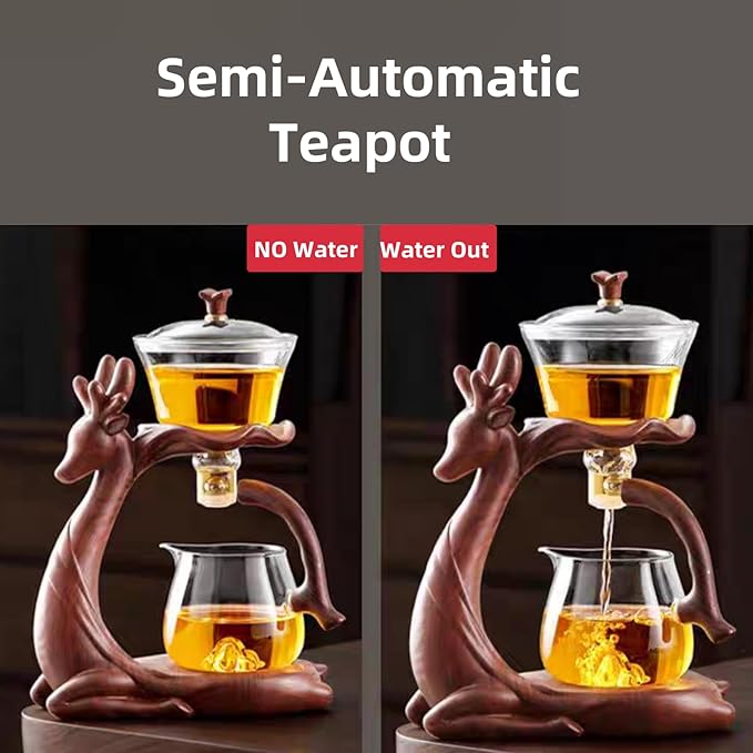 Chinese Gongfu Tea Set - Glass Teapot with Infuser Semi Automatic Tea Maker Set for Loose Leaf Tea (Include 6 cups)