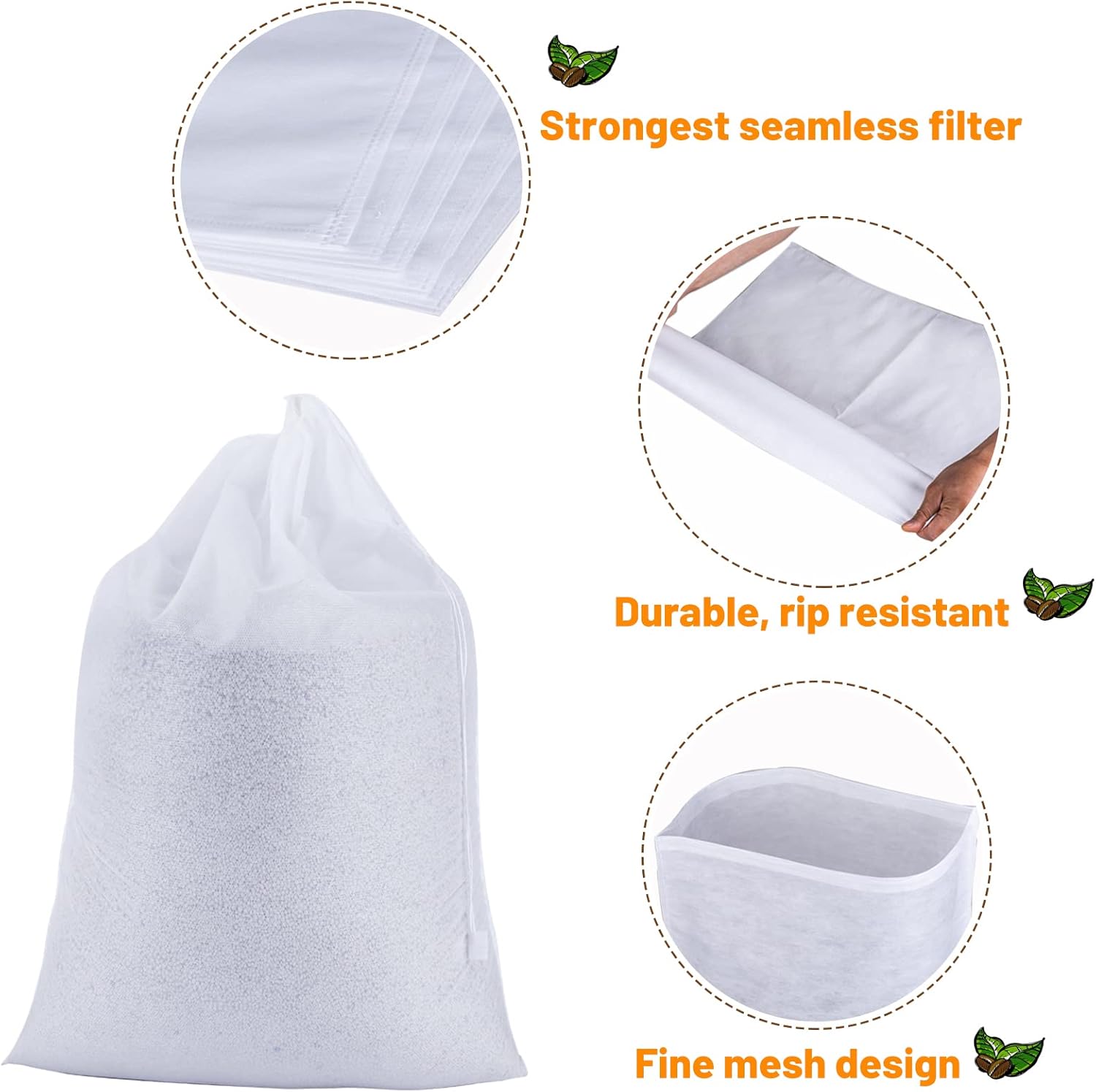 50 Pack Cold Brew Coffee Filters, 20" X 20" Commercial Cold Brew Filters, Filter Bag for Brew Up To 5 LBS Coffee, Fits 5 Gallon Buckets