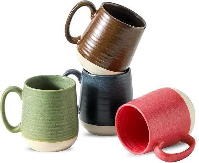 Hasense 15 Ounce Porcelain Coffee Mugs Set of 4 with Large Handle Perfect for Coffee, Tea, Milk, Chocolate and Latte, Unqiue Glaze Ceramic Coffee Cups Set for Man and Woman, Colorful