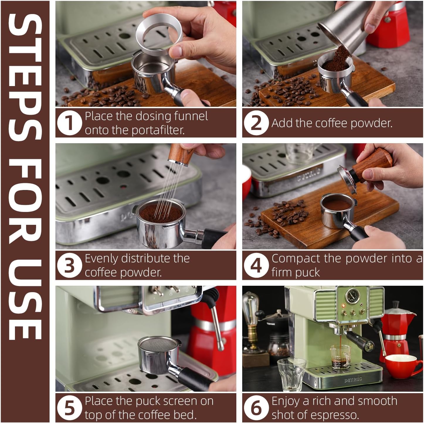 53.5mm Espresso Accessories Kit,316 Stainless Steel WDT Tool Espresso,Dosing Funnel and Puck Screen Set，Espresso Distribution Tool,Espresso Coffee Stirrer for Barista