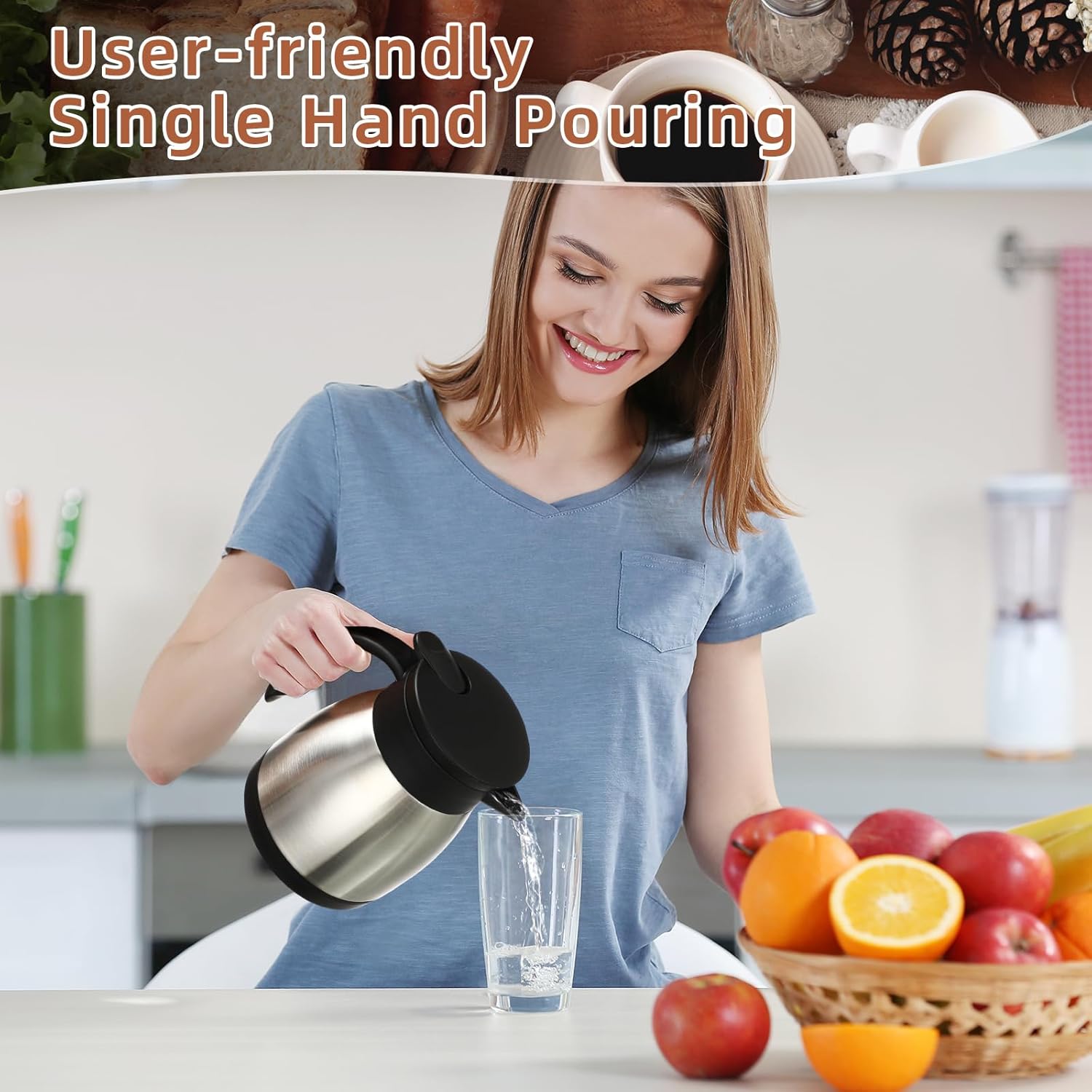 Norme 2 Pcs Thermal Coffee Carafe Insulated Stainless Steel Coffee Carafe for Hot Liquid Vacuum Thermal Pot Creamer Pitcher Dispenser with Brushes Keeping Hot Water Milk(Silver,17 oz)