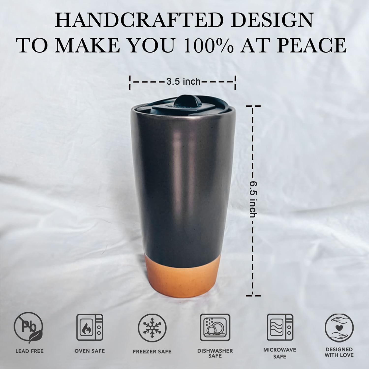 Mora Double Wall Ceramic Coffee Travel Mug with Lid, 14 oz, Portable, Microwave, Dishwasher Safe, Insulated Reusable Tall Cup, Splash Resistant Lid - To Go Tumbler for Car Cup Holder, Nightwaves