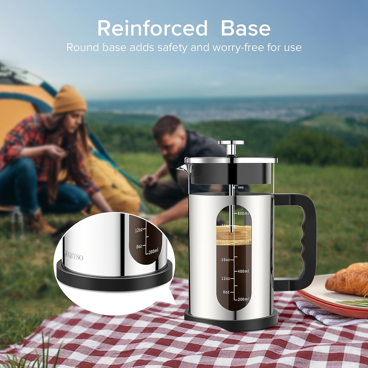 French Press Coffee Maker, 304 Stainless Steel Cold Brew Coffee Maker with 4 Filter, Heat Resistant Borosilicate Glass, Easy to Clean, BPA Free Iced Coffee Maker Rust-Free Coffee Press, 34ounce,Silver - Blissbrew