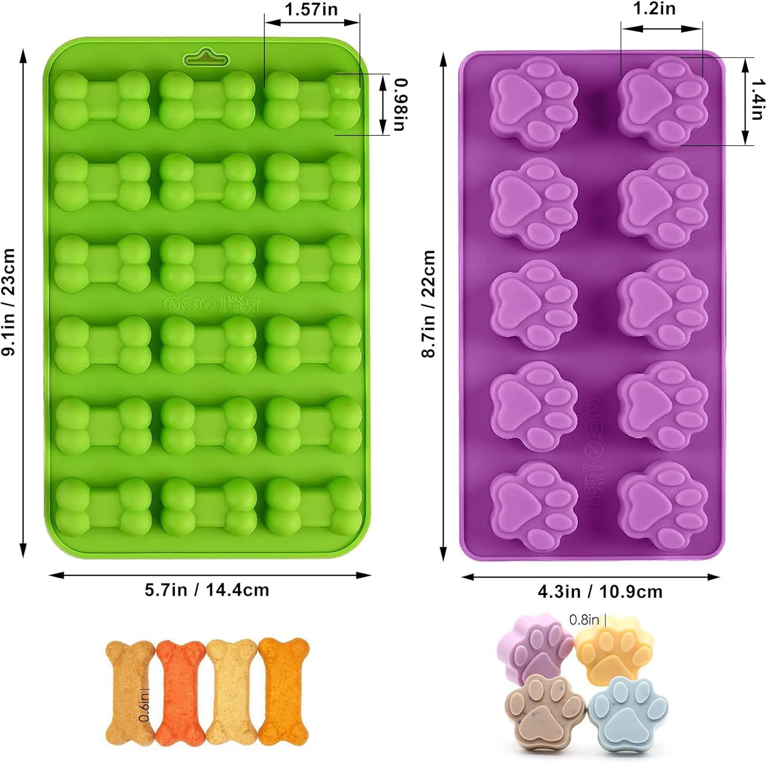 8PCS Silicone Molds Puppy Dog Paw and Bone Shape, Reusable Silicone Chocolate Molds, Non-Stick gummy molds, Dog Treat Molds, Used for Chocolate, Candy,Pudding, Jelly,Ice Cube,Biscuits