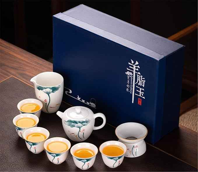 White Jade Porcelain Gongfu Tea Set, Gaiwan with Teacups-suit13