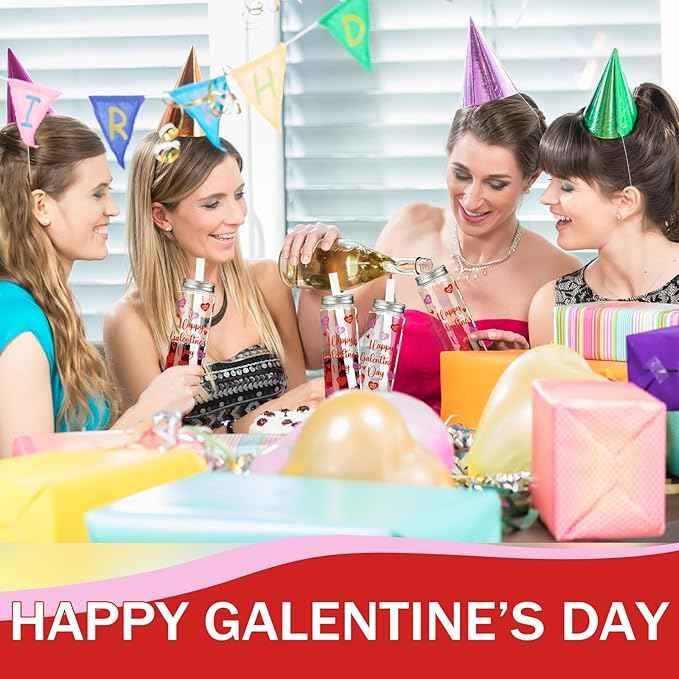Vesici 12 Pcs Happy Galentines Day Party Favors 14.2oz Galentine Day Tumbler with Lid and Straw Plastic Reusable Tumbler Bulk Inspirational Gifts Cold Drinking Cup for Romantic Valentine Girl Women