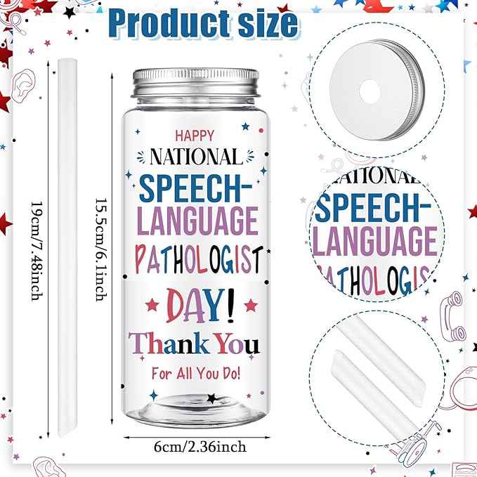 Vesici 12 Pcs Gift 14.2oz National Speech-language Pathologist (SLP) Day Gifts Tumbler with Lid and Straw Plastic Reusable Tumbler Bulk Speech Therapist Gifts Drinking Cup for SLP Day Party Favors