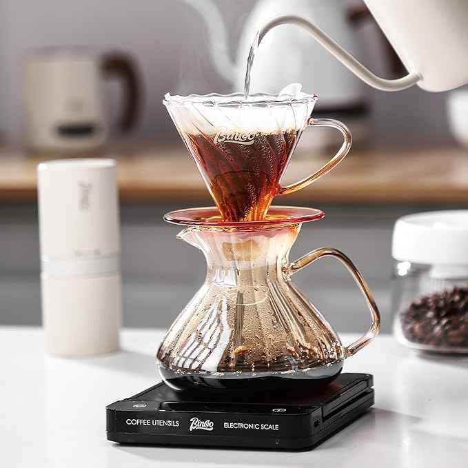 Bincoo Pour Over Coffee Maker Set,650ML Borosilicate Glass Carafe with Coffee Driper&50pcs Paper Filter,Glass Coffee Maker for Home Café Restaurant(Champagne)