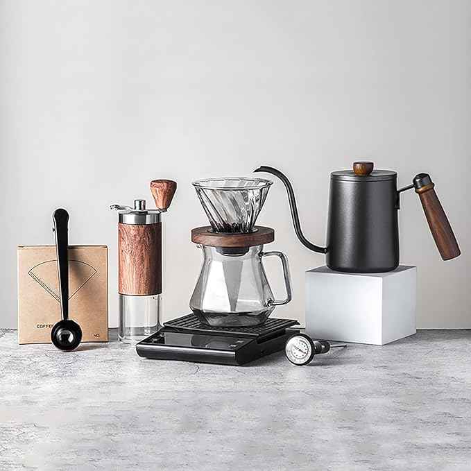 Pour Over Coffee Maker Set Coffee Kettle Scale Server Dripping Cup Bean Grinder Filter Paper Ceramic Cup All in 1 Great for Traveling Camping Excellent Coffee Gift (Size : C)