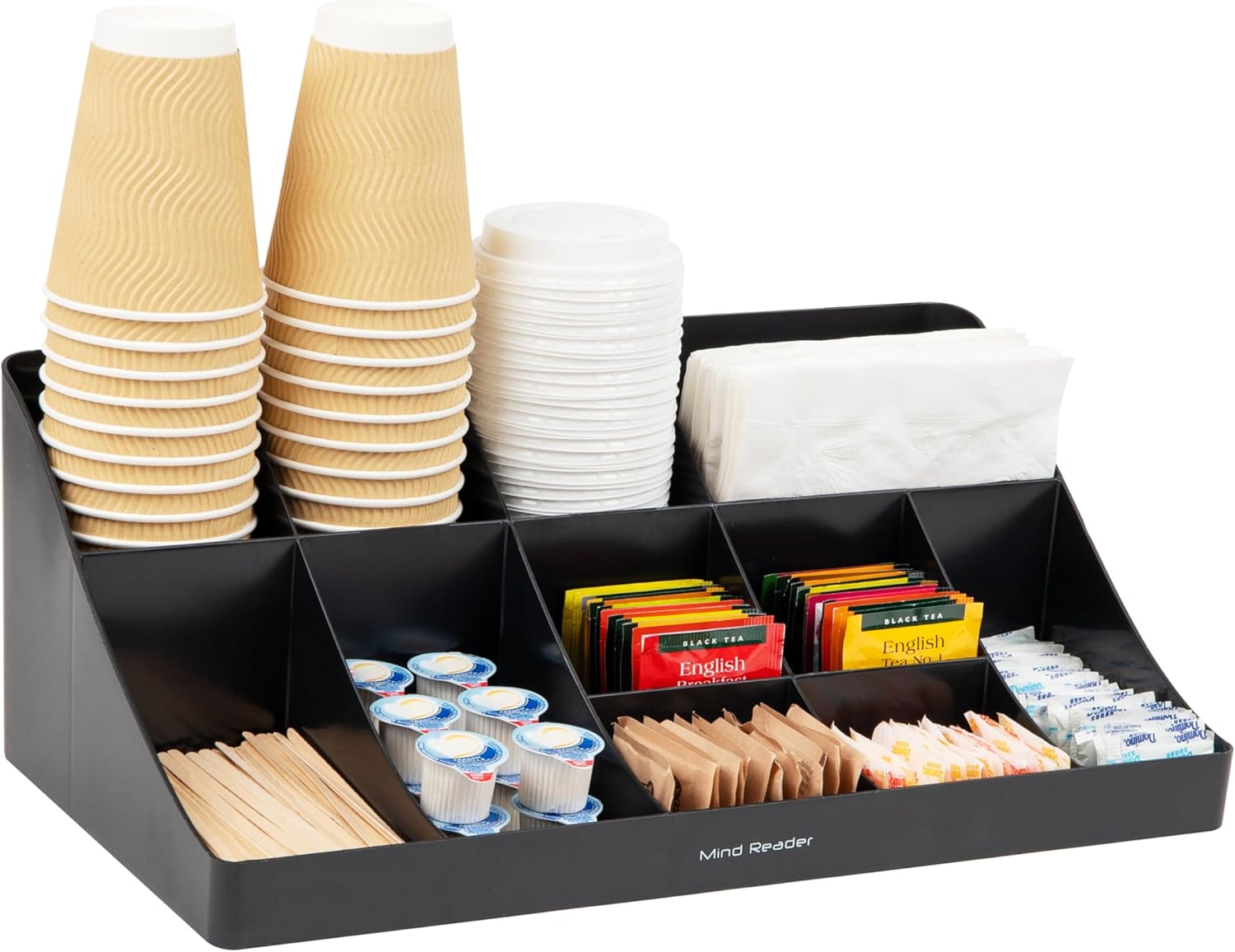 Mind Reader Cup and Condiment Station, Countertop Organizer, Coffee Bar, Kitchen, Stirrers, 17.875