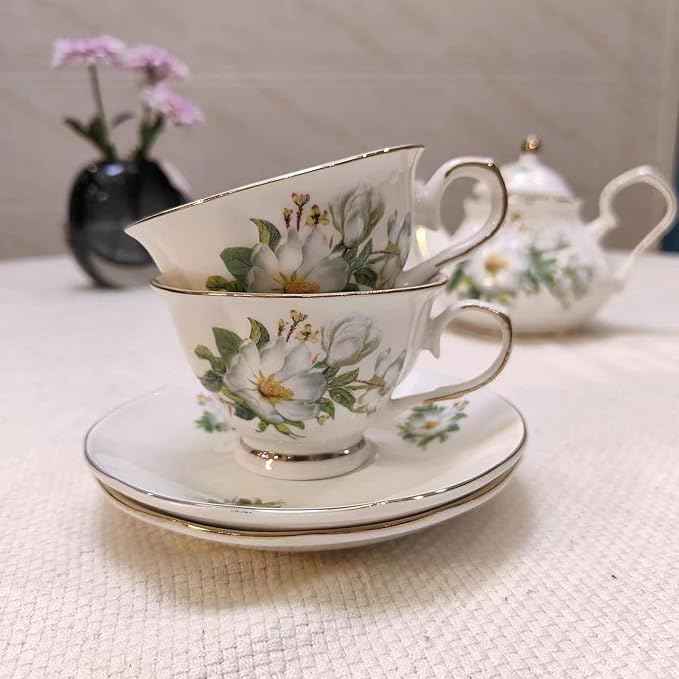 Ceramic Coffee Tea Gift Sets, European Luxury Tea Set, Suitable as A Gift for Mother'S Day, Birthday, Christmas, and Gatherings (White Peony)