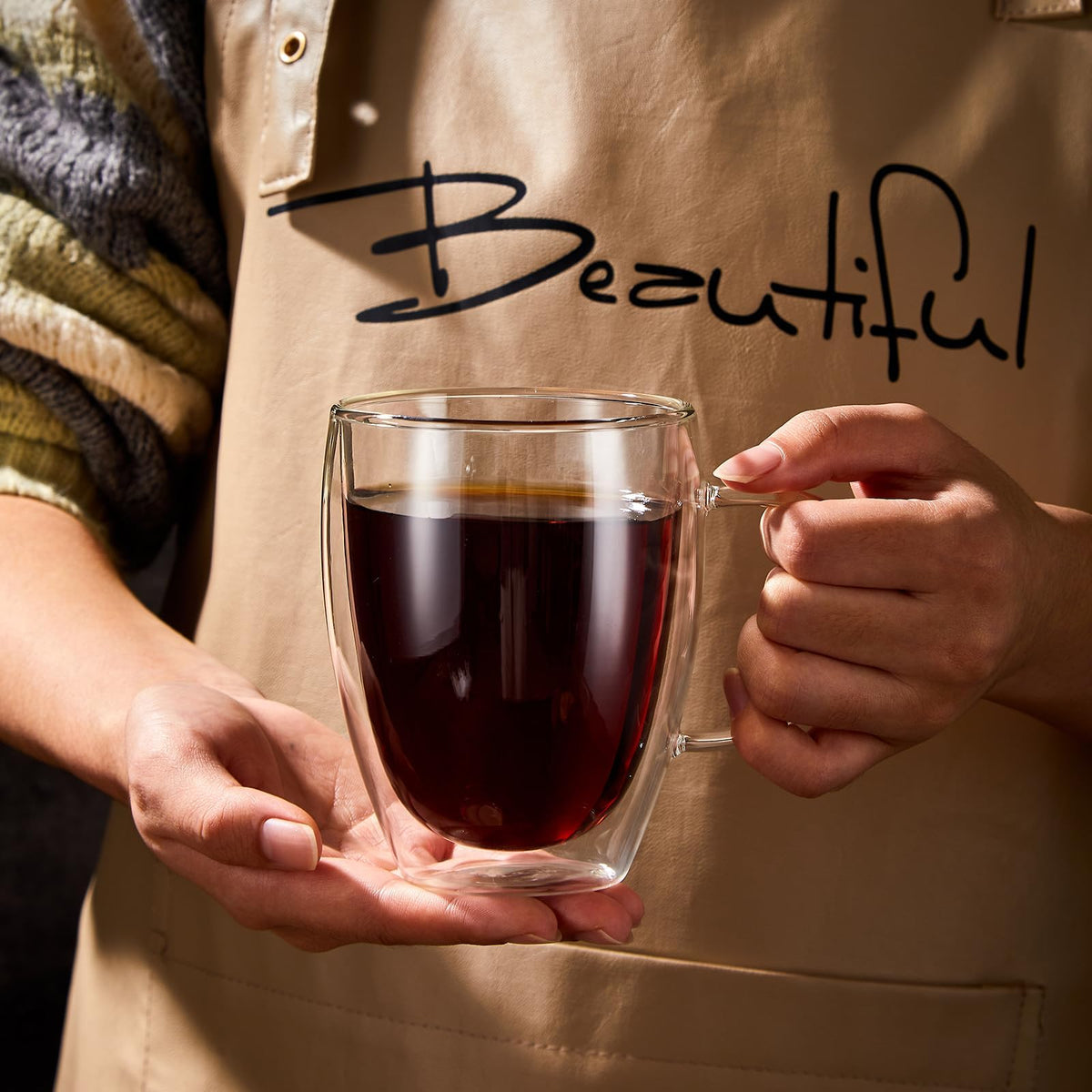 Glass mug with handle for tea or latte