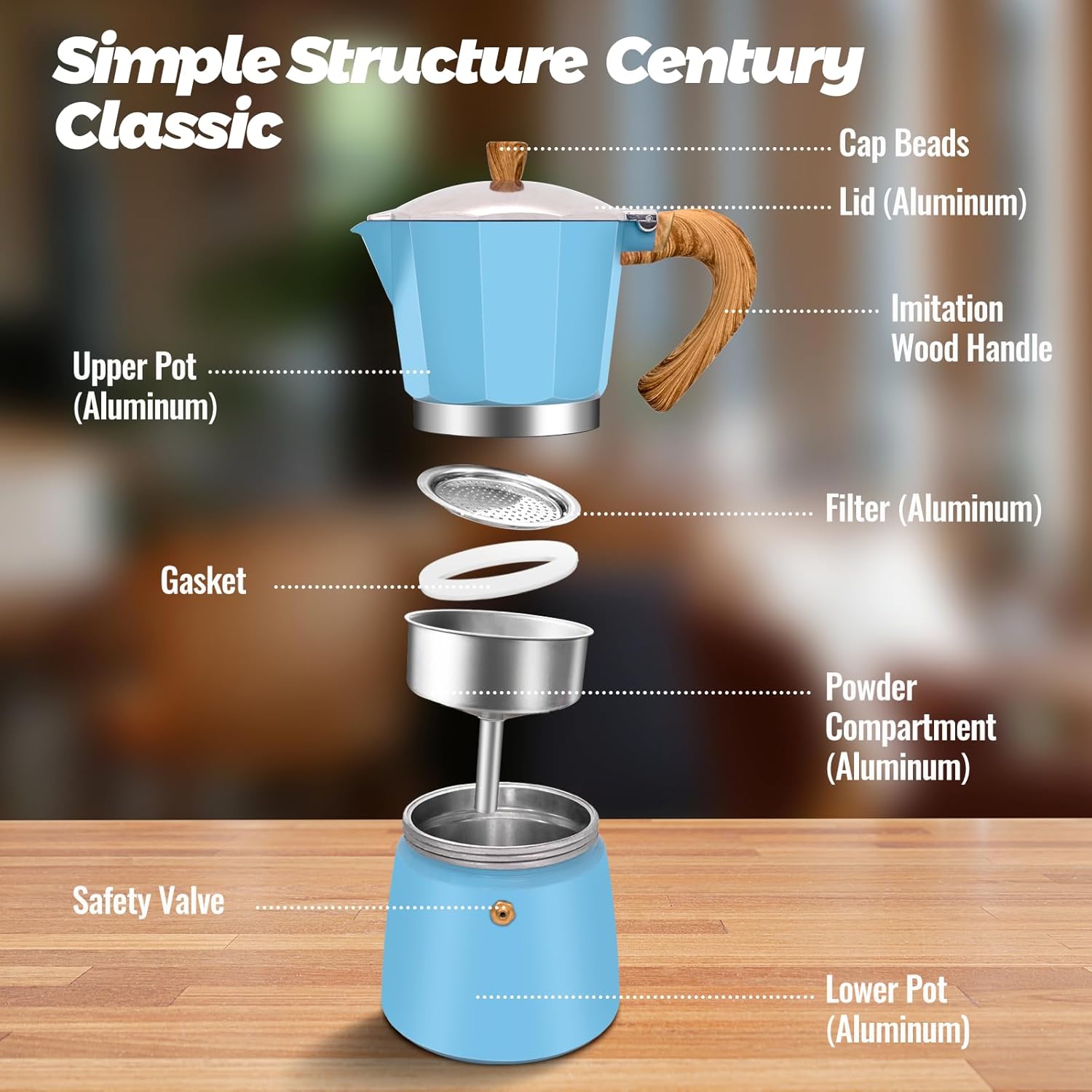 9 Cup Aluminum Moka Pot Classic Stovetop Espresso Coffee Maker 450ml 15oz Coffeemaker Percolator Mocha Pot Greca Coffee Maker Cafe Makers for Italian and Cuban Café Brewing Blue